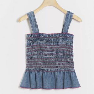 Anthropologie Pilcro Smocked Denim Tank